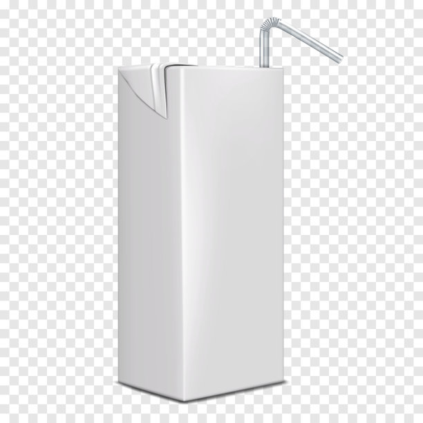 空白白色小果汁盒透明塑料吸管在透明背景逼真的矢量模型。无菌纸盒包装儿童饮料模型。模板设计图片下载