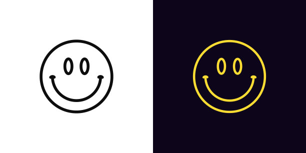 轮廓微笑表情图标，与编辑笔画。开心的表情，大大的微笑和眼睛，开心的脸象形文字。可爱有趣的emoji图片下载