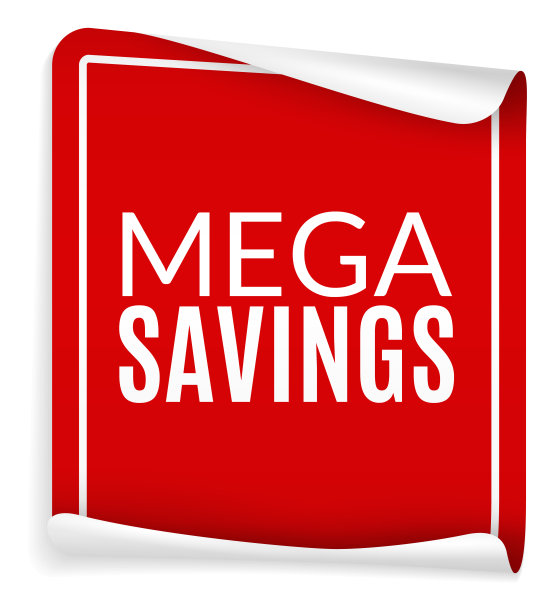 红色贴纸卷曲的角落。Mega savings方形红色标签与现实的阴影，白色的字母，市场推广销售和折扣徽章，特别优惠或购物标签，矢量对象图片下载