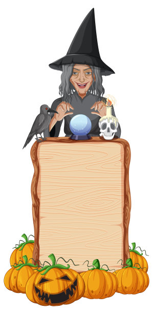 孤立的木制旗帜与女巫主题图片下载