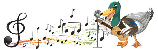鸭子弹吉他，尤克里里配上音符图片下载