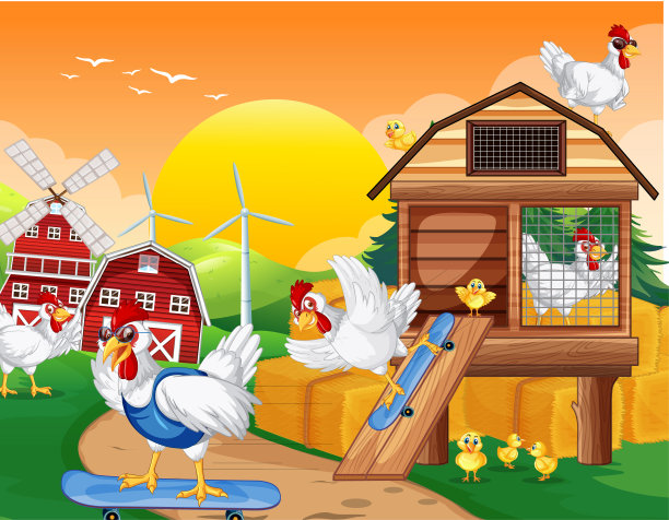 农场里的鸡舍里有很多鸡图片下载