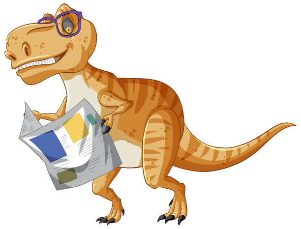 霸王龙恐龙用卡通的方式阅读报纸图片下载