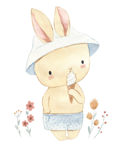 水彩兔子吃冰淇淋，插图给孩子们图片下载