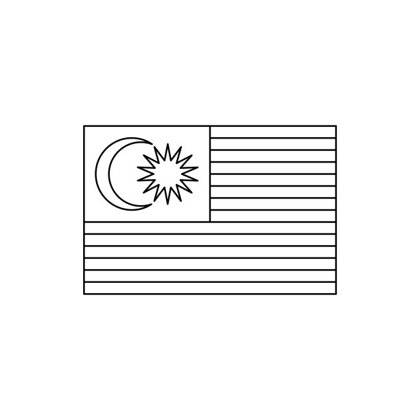马来西亚国旗黑色轮廓细线图标图片下载