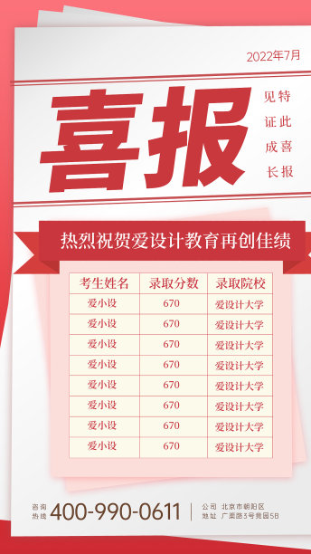 红色简约扁平风高考喜报手机海报图片下载