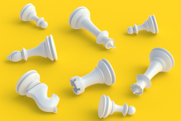 黄色背景上散落着棋子。表游戏。国际比赛。爱好和休闲。三维渲染图片下载