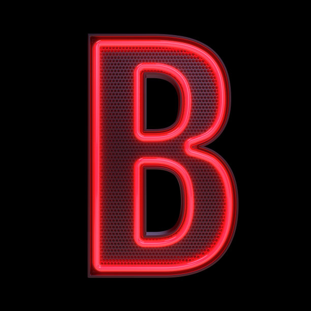 霓虹灯复古灯光字母B孤立在一个黑色背景与剪贴路径。3d插图。图片下载