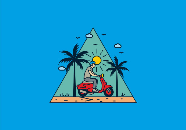 骑滑板车线条艺术图片下载