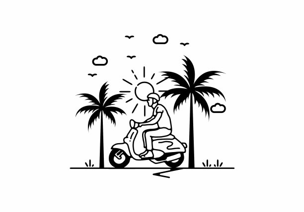 骑滑板车线条艺术图片下载