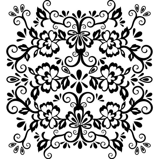 抽象花卉图案柳条装饰黑色图片下载