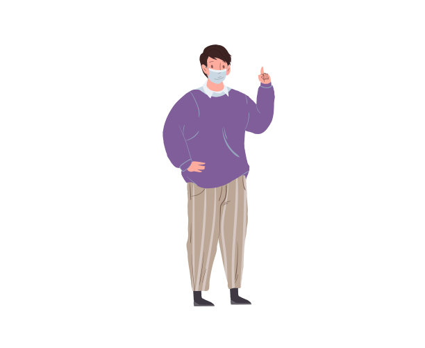 扁平的卡通人物在面具冠状病毒图片下载