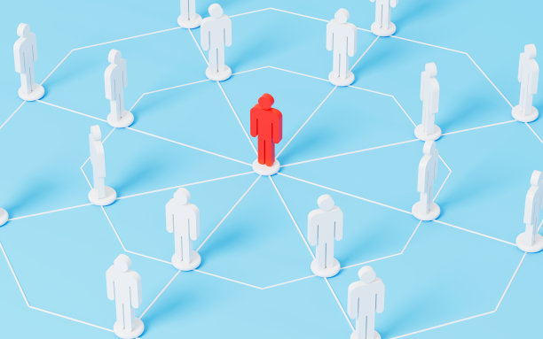 红色人造像引导和连接员工，领导和员工，人力资源和管理理念，3d渲染。图片下载