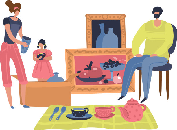 人们在街头买装饰用的盘子，简直是跳蚤图片下载