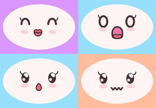 可爱的脸在彩色的背景设置图片下载