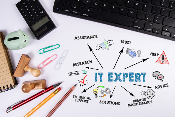 这方面的专家。电脑键盘和办公用品放在白色的桌子上图片下载