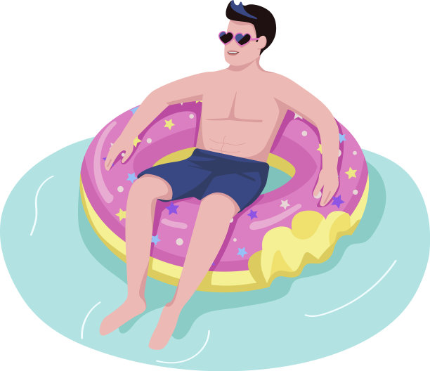 男子在充气甜甜圈扁平彩色脸图片下载