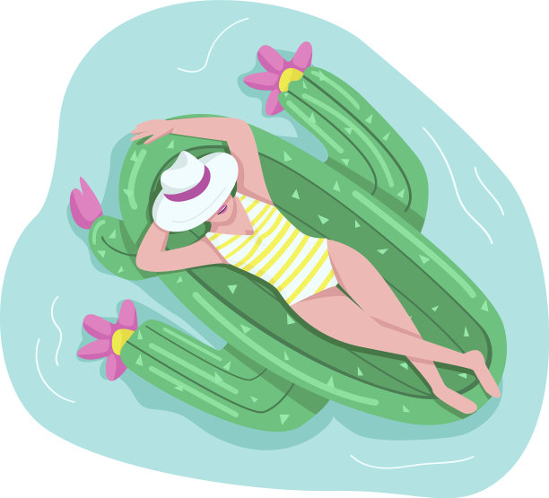 女人睡在气垫上颜色平坦图片下载