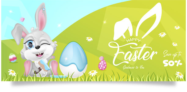 复活节销售横幅平面模板春天图片下载