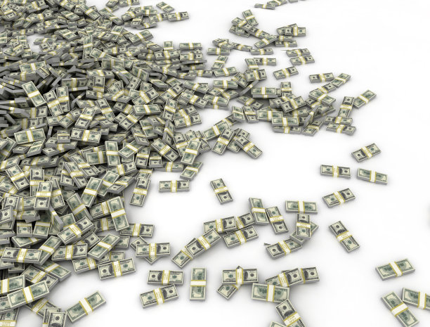白色地板上散落着一捆捆美元图片下载