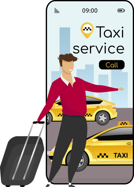 出租车服务卡通智能手机app屏幕移动图片下载