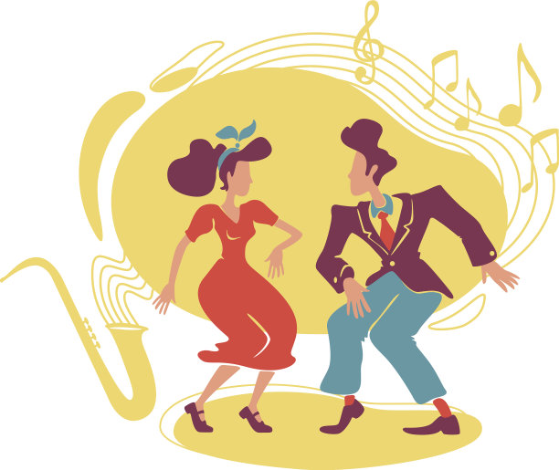 摇摆爵士派对2d网页横幅海报50年代风格图片下载