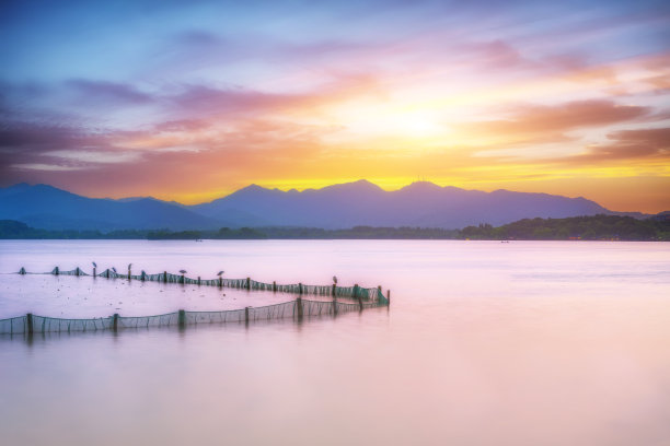 杭州西湖风景与日落自然景观图片下载