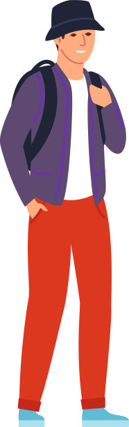 微笑的男人戴着帽子站在背包快乐图片下载