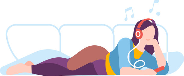 女人躺在家里的沙发上听音乐图片下载