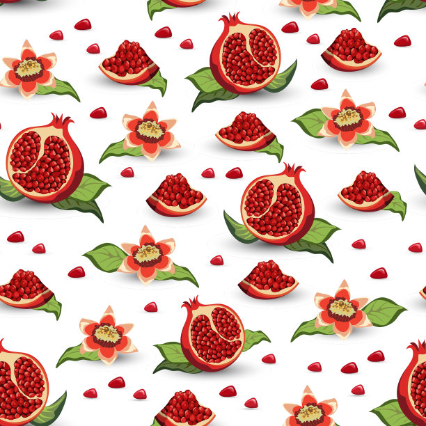 成熟的石榴和花朵的图案图片下载