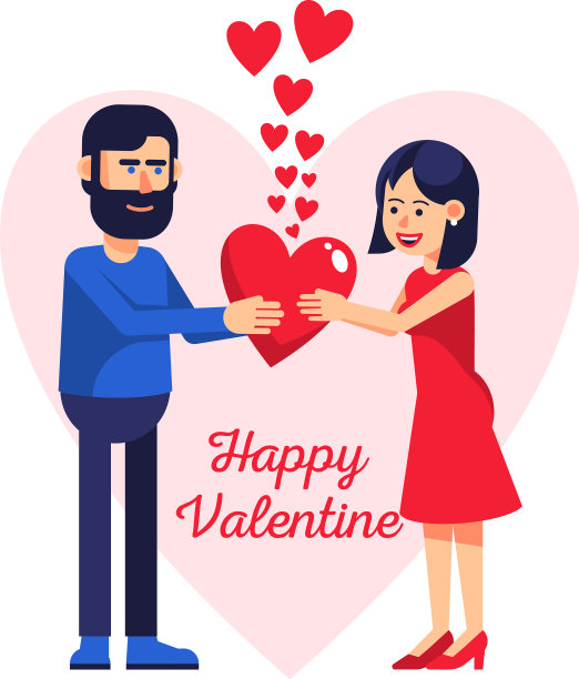 情人节卡片男人女人和红心形状图片下载