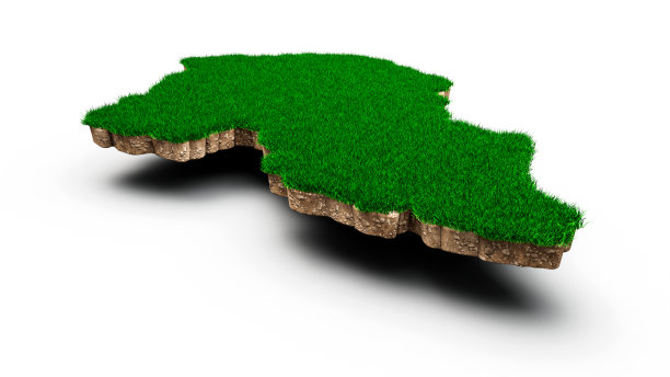 乌干达地图土壤土地地质横截面与绿草和岩石地面纹理3d插图图片下载