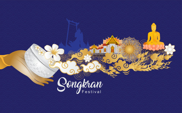 宋干节，泰国旅游概念矢量背景——泰国新年4月庆祝图片下载