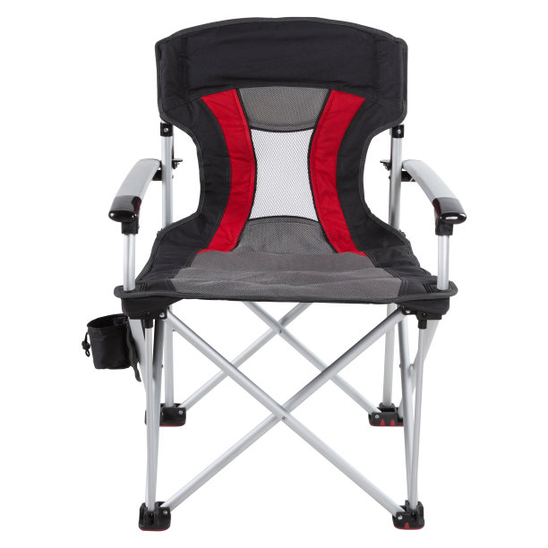 铝制框架的折叠式露营椅，白色背景，正面位置图片下载
