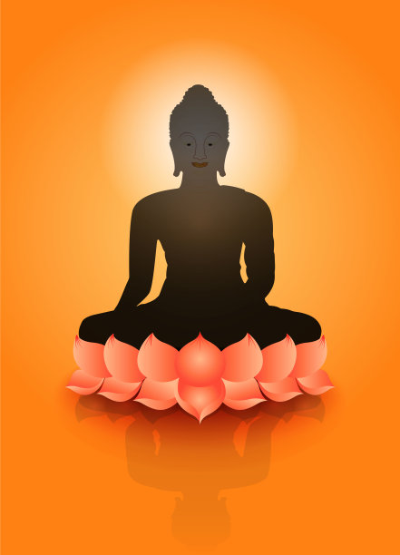 佛像的影子雕像坐在粉红色的莲花宗教黄色向量背景图片下载