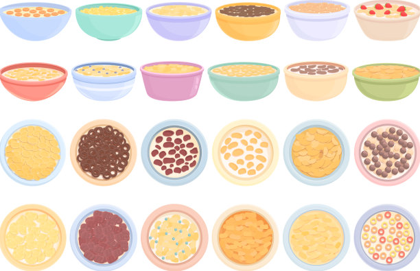 早餐麦片图标设置卡通格兰诺拉麦片图片下载