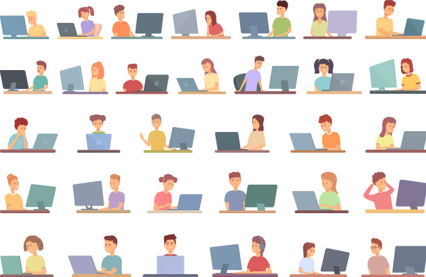 小朋友在电脑上设定卡通图标图片下载