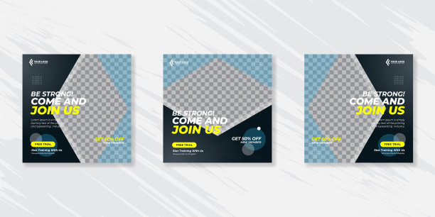 健身房和健身社交媒体张贴横幅模板图片下载