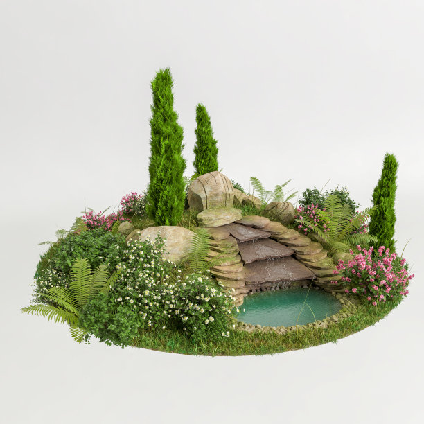 在白色背景上孤立的花园角落的3d插图图片下载