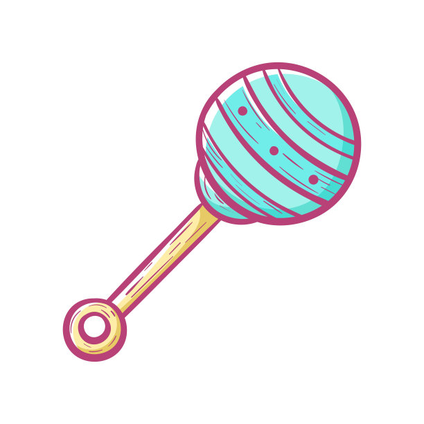 婴儿玩具拨浪鼓，矢量孤立的涂鸦插图。图片下载