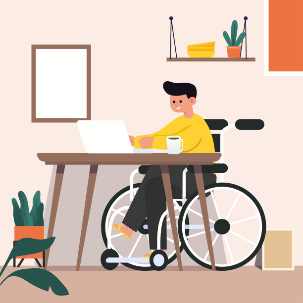 残疾妇女工作与笔记本电脑矢量图片下载