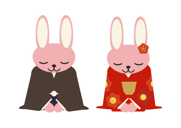 一只兔子以坐姿鞠躬的插图图片下载