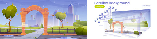 视差背景石拱门到城市公园图片下载