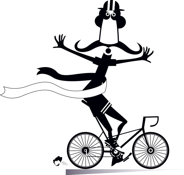 卡通人骑着自行车赢得了比赛图片下载