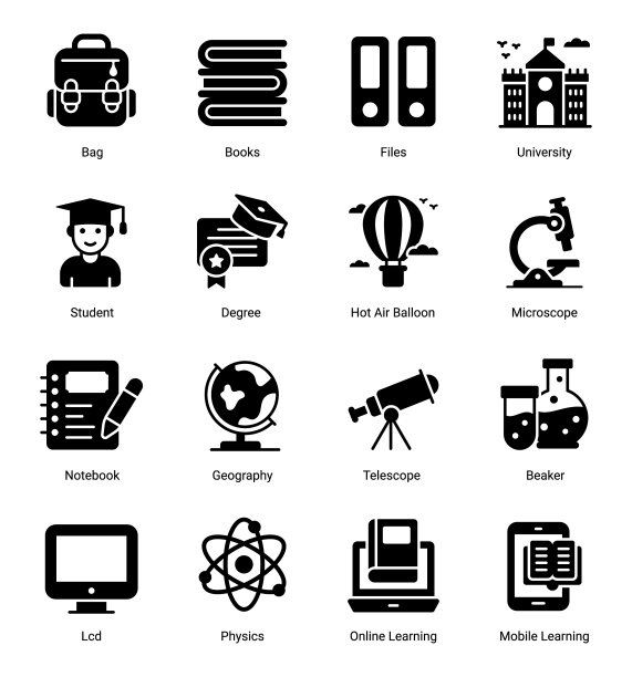 教育字形图标被隔离在白色背景上图片下载