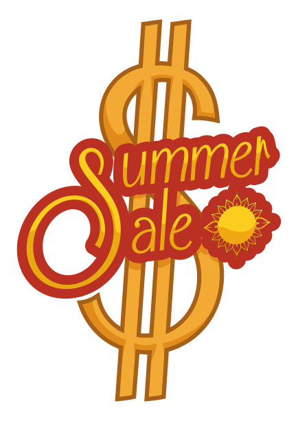 金钱符号，金色标志和太阳宣布夏季销售图片下载