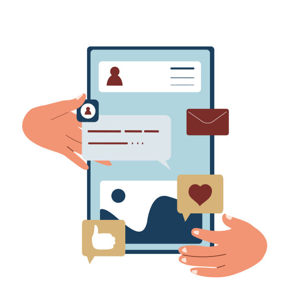 手机应用的Ui UX设计。手工创建抽象的社交媒体应用界面，在web平台上进行布局，安排内容。平面矢量插图孤立在白色背景上图片下载