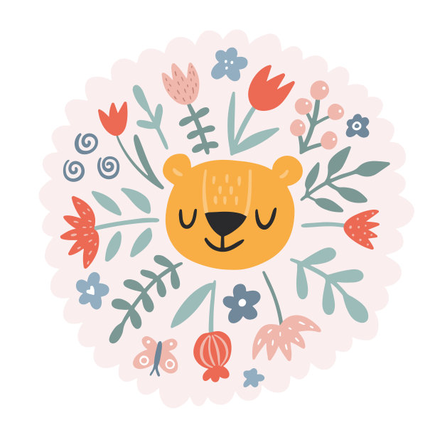 可爱的狮子配花。现代的矢量图图片下载
