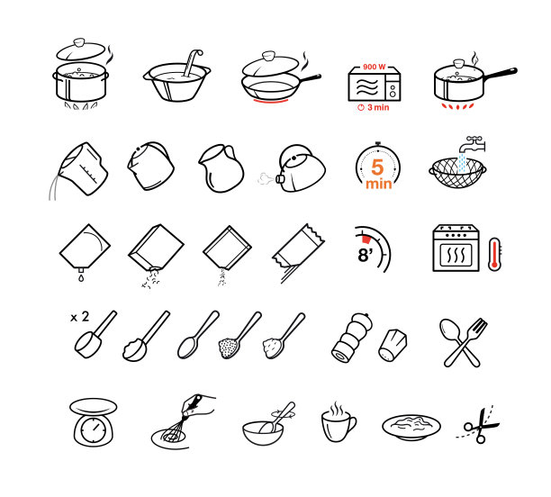 烹饪和准备说明。一套签收细则。图片下载