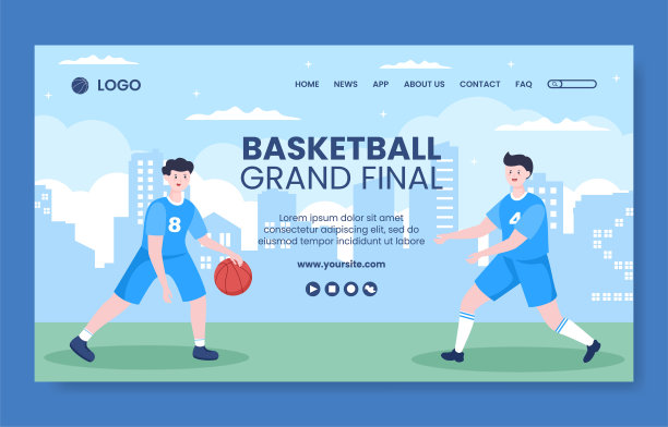 篮球运动比赛社交媒体登陆页面模板卡通背景向量插图图片下载